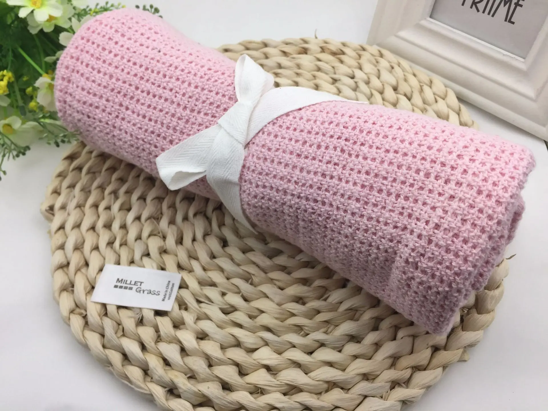 75*100 см детский вязанный плед хлопок мягкий детский месяц одеяло s новорожденный пеленание младенца банное полотенце девочка мальчик коляска пеленание - Цвет: pink