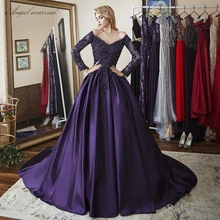 

Angel married fashion Evening Dress long sleeve purple appliques lace satin mother of bride dress vestido de festa 2019