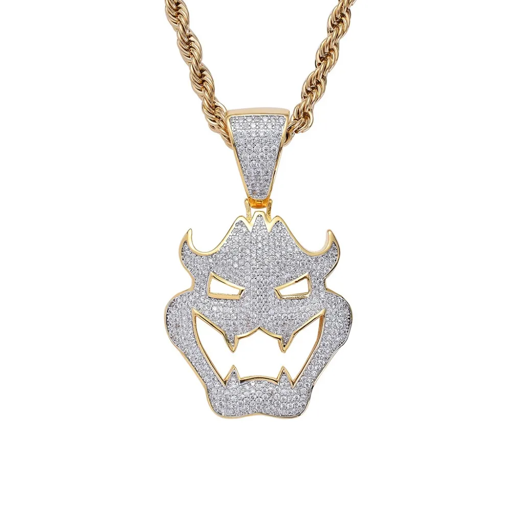 

Bling Bling Hip Hop Copper AAA Zircon Pendant Necklace Men Women Mask Vampire Monster Iced Out Cuban Chain Pendant Jewelry