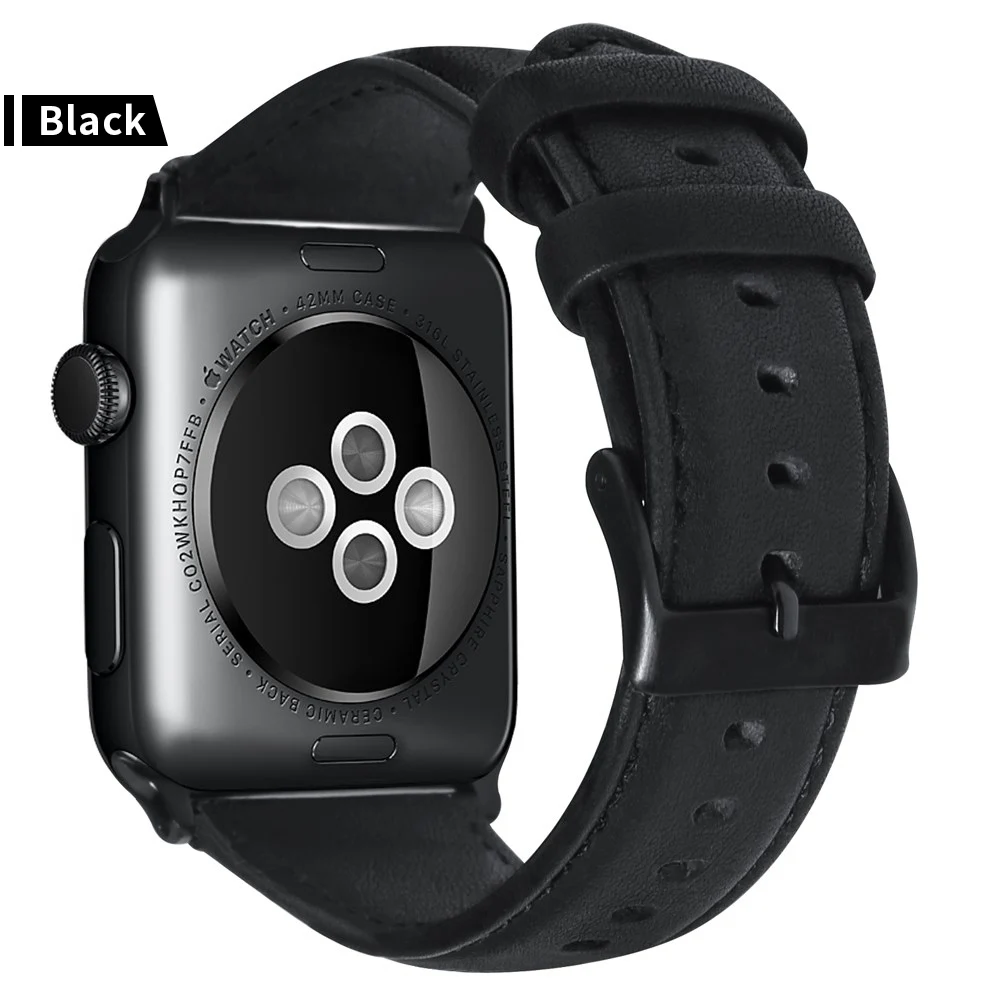 Роскошный браслет из натуральной кожи с масляным воском для Apple Watch Band 42/38/44/40 мм браслеты для часов серии 5 4 3 2 - Цвет ремешка: Black