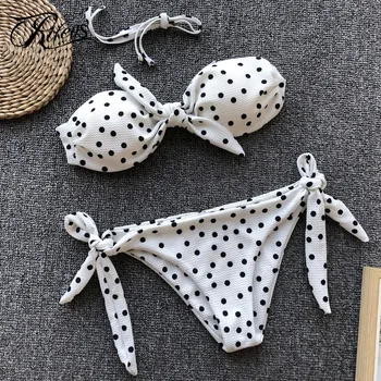 

Urifens Bikinis 2019 Mujer Polka Dot Printed Sexy Swimwear Women Bow Leopard Brazilian Bikini Set Padded Bathing Suit LKN28