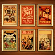 Pósteres Vintage de circo, carteles hipnotistas de hipnotismo Kraft, pósteres clásicos de lona, pinturas de pared, pegatinas para decoración del hogar, regalo