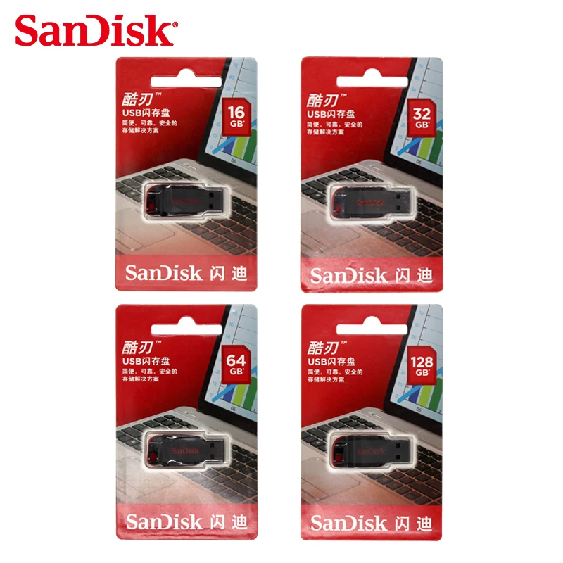 SanDisk Cruzer Лезвия CZ50 USB Flash Drive 128 ГБ 64 ГБ 32 Г 16 ГБ 8 ГБ Pen Drives USB 2.0 Поддержка официальная проверки