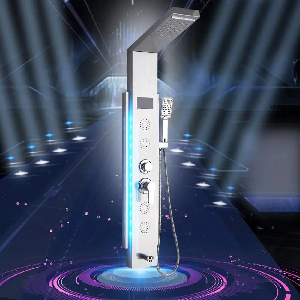 

Senlesen Shower Panel Big Led Screen 5 water Funication Rainfall Shower Head Shower Handle Message Jets