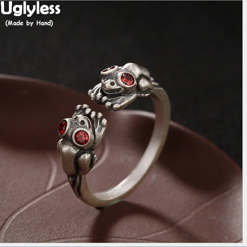 Uglyless Real 925 Sterling Silver Fine Jewelry Lovely Frogs Finger Ring