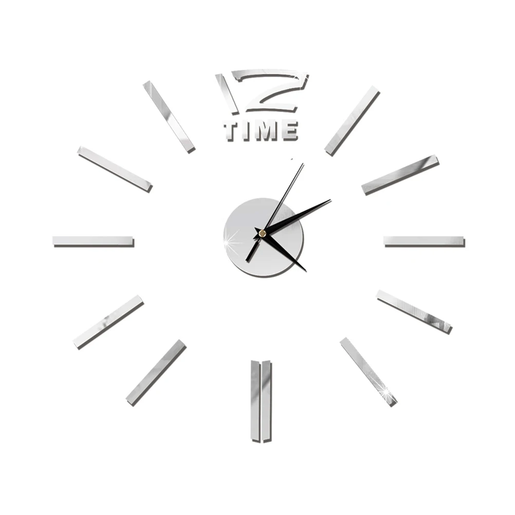 

Modern DIY Wall Clock Large Frameless 3D Wall Clock Mirror Stickers for Home Living Room Office Decor (Silver)