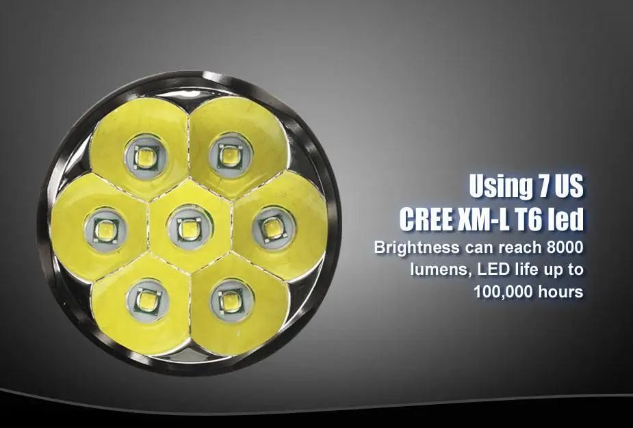 TrustFire TR-J18 7* Cree XM-L T6 8000 люмен 5-режиме светодиодный фонарик(2*26650/3*26650/3*18650