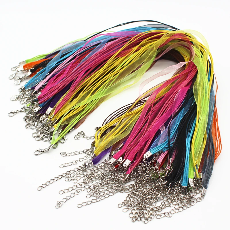 

50pcs Mix Color Satin Ribbon String Cord Necklace Chains 18" Strap Wholesale Parts Jewelry Making Supplies Bijoux Fittings