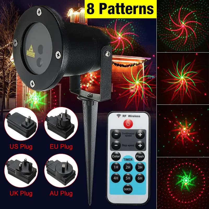 

8 Pattern Projector LED Outdoor Light Moving Laser Lamp Landscape Waterproof Garden Lawn Christmas Led Stage Light 100-240V