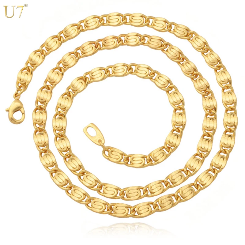 U7 Unique Necklace Gold Color Men Jewelry Gift Wholesale Trendy 55 CM 6