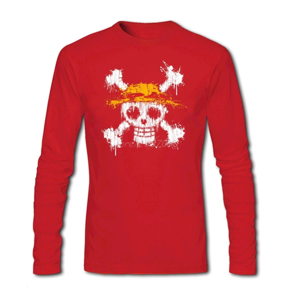 Цельная футболка с черепом, Мужская футболка с длинным рукавом на заказ, популярный, Хлопковая мужская футболка с круглым вырезом - Цвет: Красный
