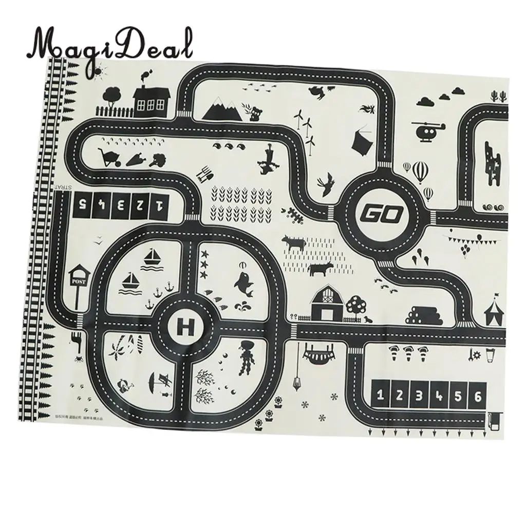 Kids Rug/ Play Mat with City Traffic Roads Map for Cars  Train Game Toy Children Play Carpet Boy Girl Nursery Playroom Play Mat	