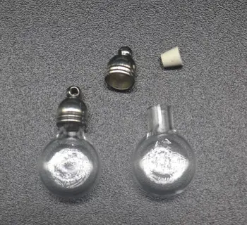

50pcs 23x13mm clear flat round ball Mini glass Vial Pendant display metal cap rubber plug charm rice on name art bottle necklace