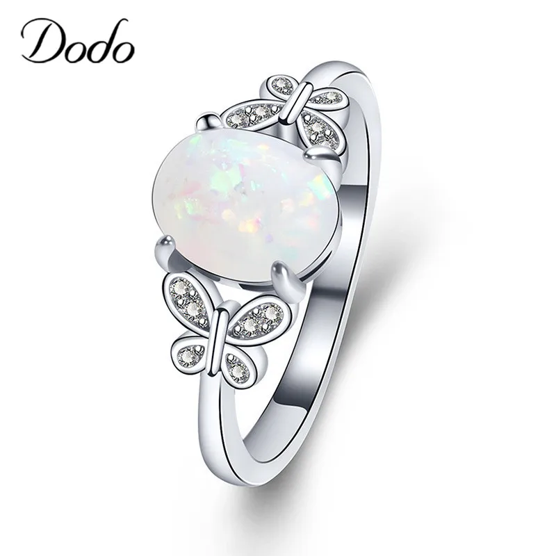 

Elegant Oval Butterfly Shaped White Fire Opal Ring For Women Wedding Silver Color Zircon Rings Anel Bijoux Bague Anillos dm149