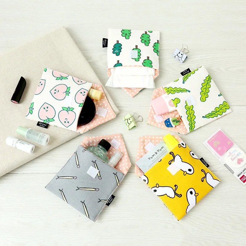 

Travel Small Cotton Cosmetic Bags Organizer Women Zipper Makeup Bag Mini Purse Case Pencil Students Make Up Bags Storage Napkins
