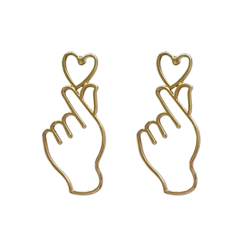 

Temperament female contracted joker metal fashionable abstract gestures heart first heart students joker earrings stud earrings
