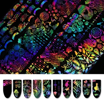 

10 Pcs 4*20cm Nail Foil Valentine's Day Rose Panda Butterfly Fire Nail Art Transfer Sticker DIY for UV Gel