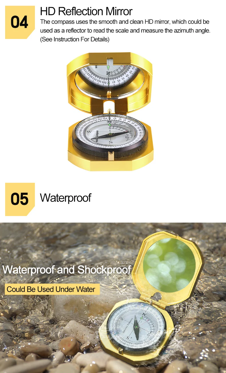 Eyeskey Navegação Metal Bússola Dourada Handheld Leve Luminosa Caça Acampamento Geological Bolso 6 Eyeskey navegação metal bússola dourada handheld leve