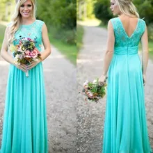 New Arrival Long Green Bridesmaid Dresses 2016 Lace bodice Chiffon Floor Length Long Wedding Party Dresses