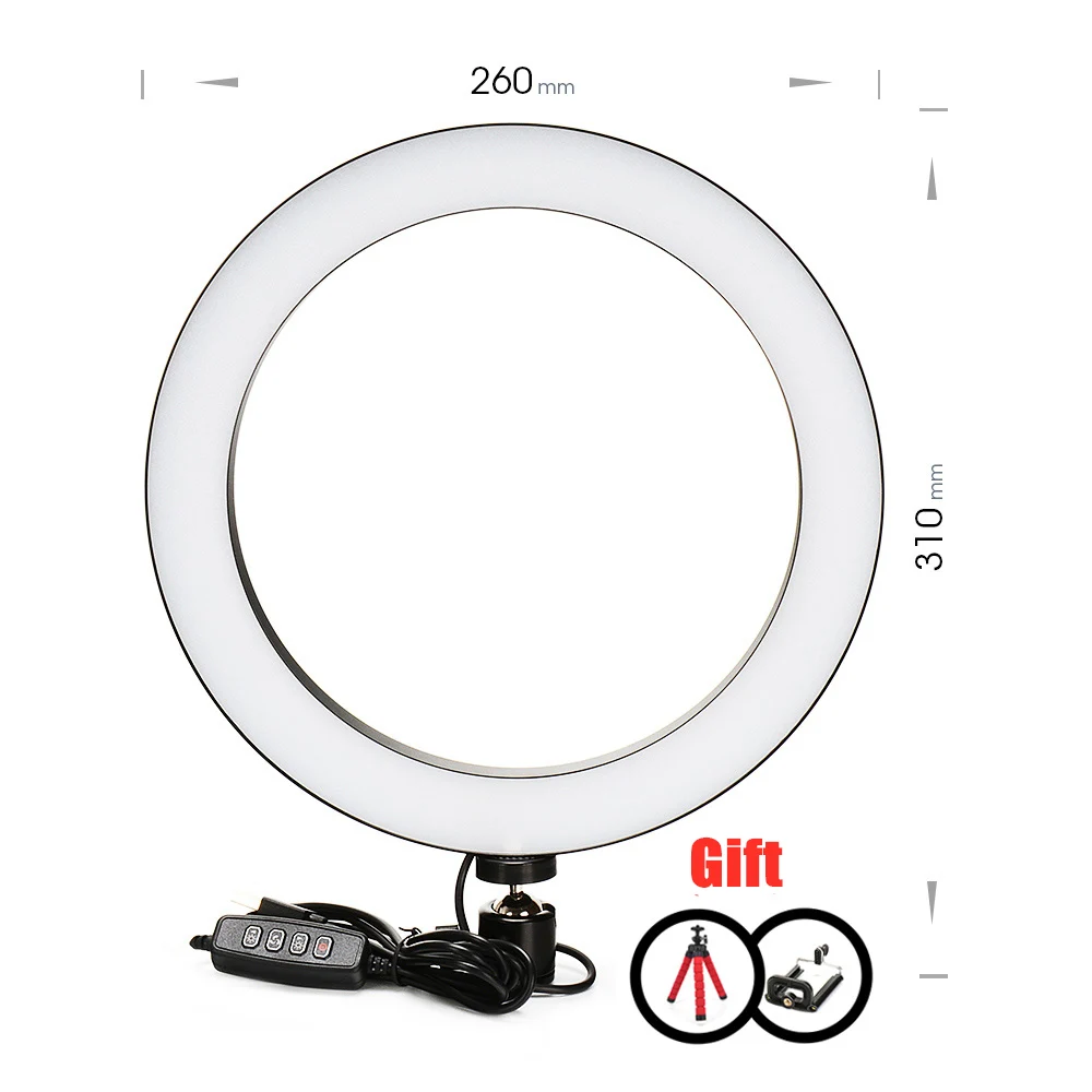 Photography LED Selfie Ring Light 16/26cm three-speed Stepless Lighting Dimmable With Cradle Head For Makeup Video Live Studio - Цвет: 26cm