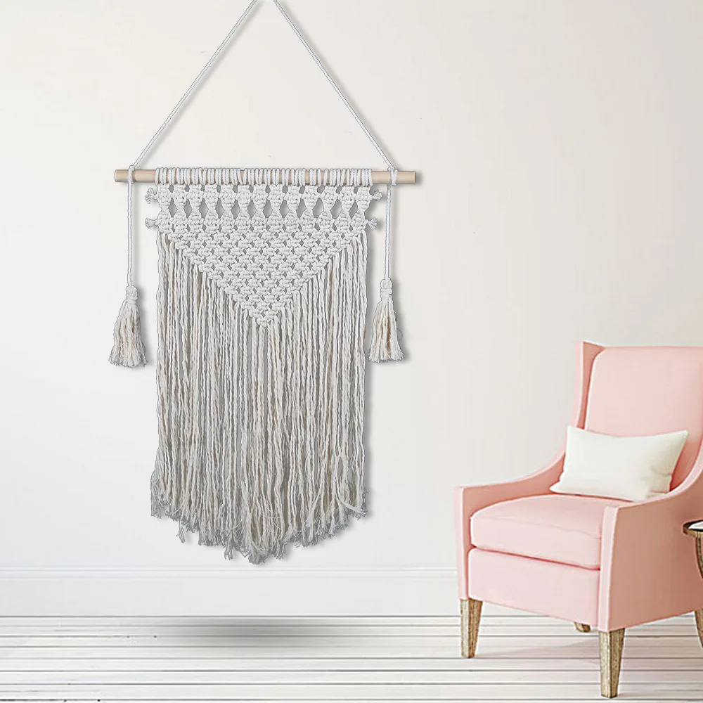 

H&D Newest Handmade Bead Macrame Wall Hanging Home Decor Retro Handwoven Cotton Thread Craft Unique Home Decoration Supplies