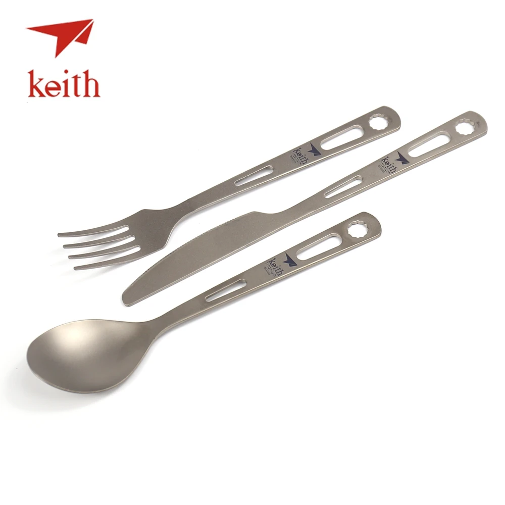 Keith titanio tenedor cuchara cuchillo cubiertos con titanio Carabiner al aire libre Camping viaje vajilla Picnic senderismo Spork 53g
