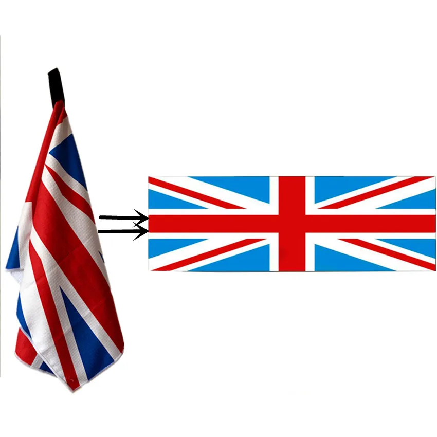 Полотенце для гольфа с зажимами на крючках, вафельный спортивный ручной крюк в сумку, пояс 14 ''x 42'', мягкий флаг, Орел, полотенце s, полотенце для чистки - Цвет: UK Flag