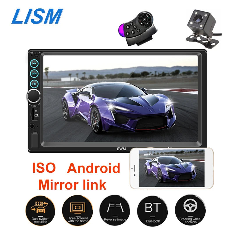 

New Car Radio ISO Android Mirror Link Bluetooth Stereo Audio 7 inch Car MP5 Player Support Three Screen Display Reverse image