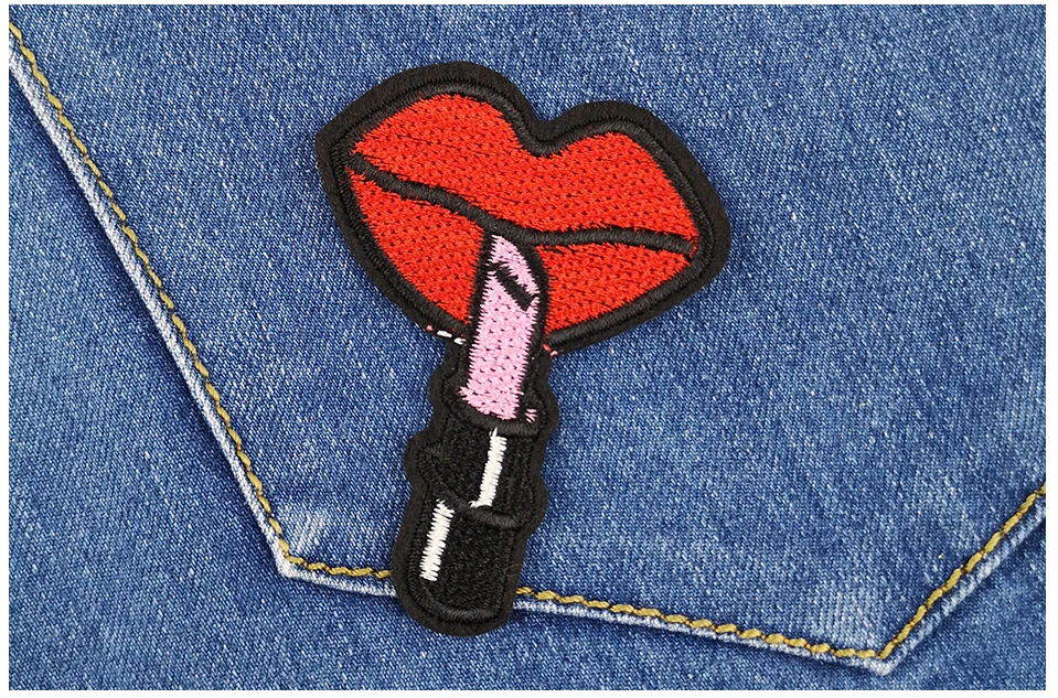 9  Embroidery Patches For Clothing Stickers Crown Lip Kiss Mouth Heart Pow Patch Iron On Badges For Clothes Sew On Badge