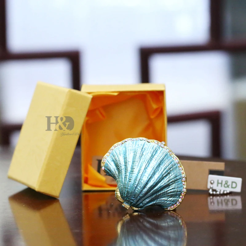 H&D 2.6'' Hand Painted Enameled Shell Style Decorative Hinged Jewelry Trinket Box Unique Gift For Home Decor (Pearl mussel) H&D 2.6'' Hand Painted Enameled Shell Style Decorative Hinged Jewelry Trinket Box Unique Gift For Home Decor (Pearl mussel)