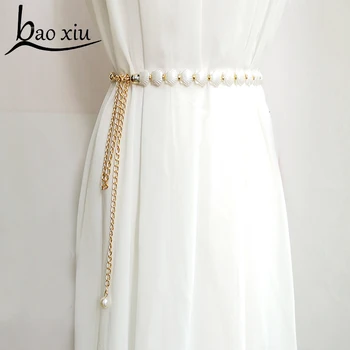 

2019 New Luxury metal belts Women's Shell Long Gold Chain tassel Corset belt Female Waistband Dress Belt Straps accessories