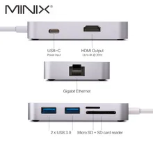 MINIX NEO C Multiport Adapter with VGA Output USB3.0*2 type-A TF and SD Card Readers Type C Charging Gigabit Ethernet Port Grey