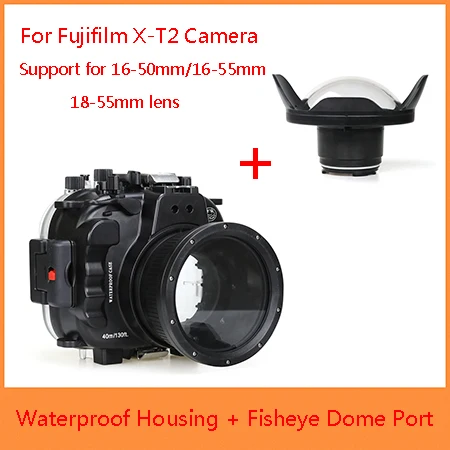 Seafrogs 40 м/130ft подводный Камера Корпус чехол для ЖК-дисплея с подсветкой Fujifilm X-T2 XT2 с Алюминиевый поддон водонепроницаемый чехол для камеры - Цвет: case and fisheye