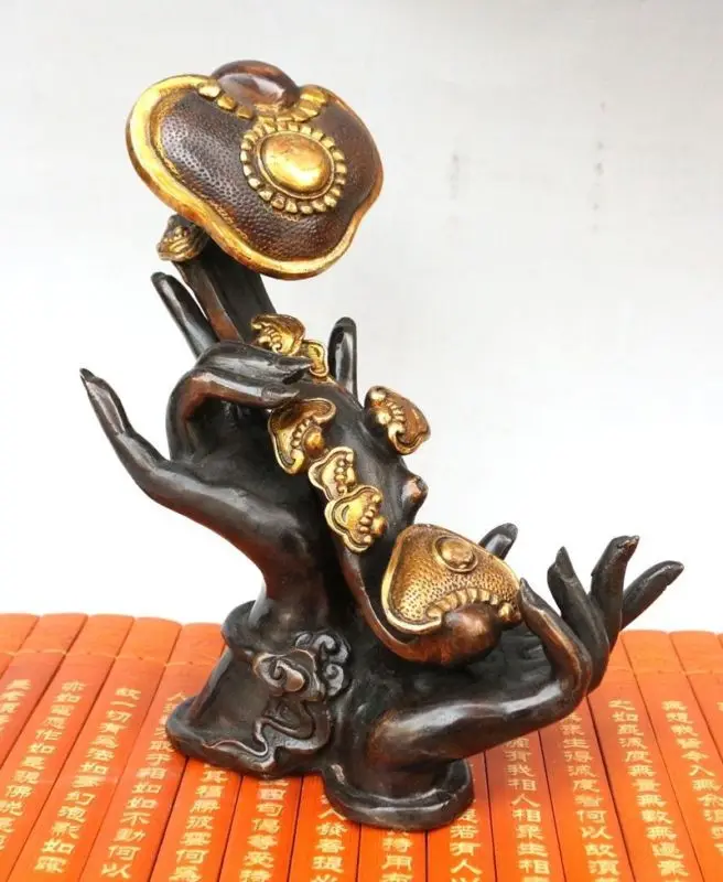 

Chinese Old Rose Copper Big stand ruyi with buddha hand fengshui Statue