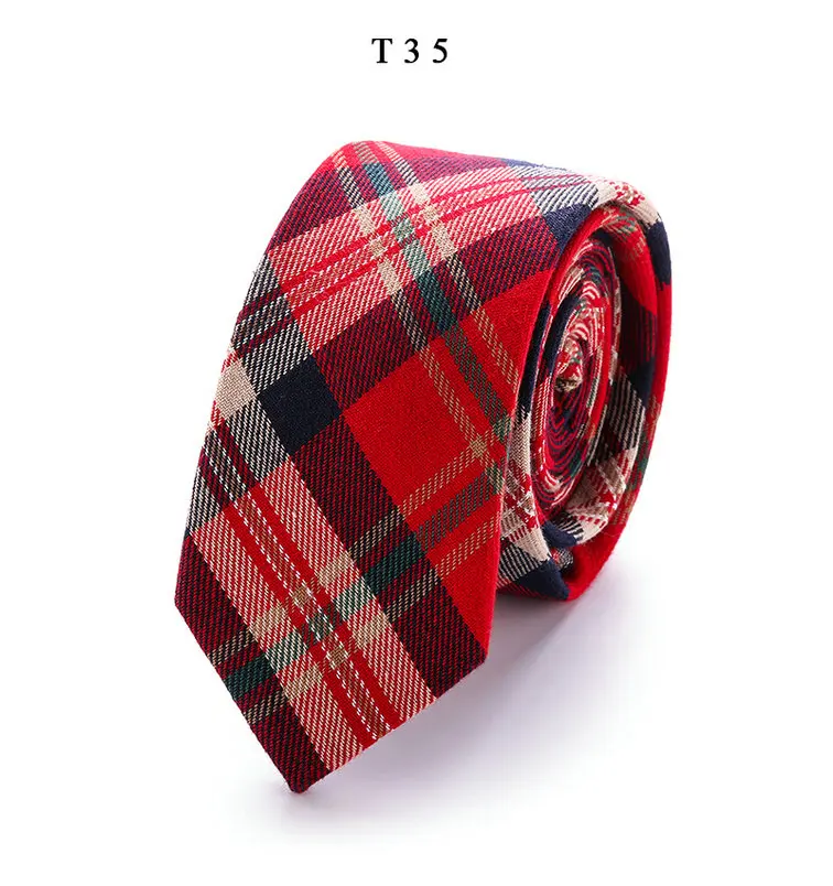 Модный дизайнерский брендовый галстук 6 см, хлопковые галстуки для мужчин, свадебные клетчатые вечерние галстуки, тонкие галстуки, T29-2, Прямая поставка - Цвет: T35