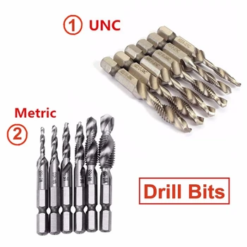 

6Pcs HSS Countersink Drill Bits Set 1/4" Hex Shank UNC or Metric Screw Thread Tap Taper Twist Drill Bit M3 M4 M5 M6 M8 M10