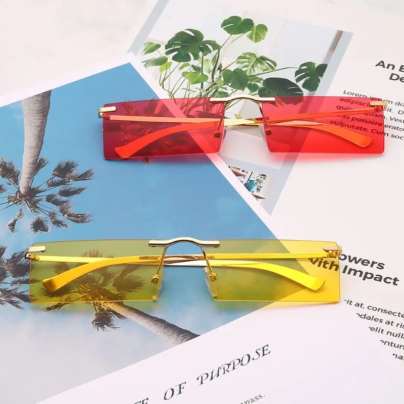 

Rimless Sunglasses No Frame Fashion Personality Creative Metal Small Lens Women Men Sun Glasses UV400 Driving Decoration