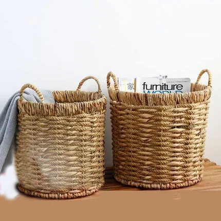 

Round grasshopper handle storage bucket grass rope braided towel clothing storage debris finishing garbage basket