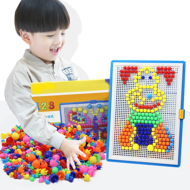 

For Children 296pcs Mosaic Picture Puzzle Toy Children Composite Intellectual Educational Mushroom Nail Kit Toys with Box