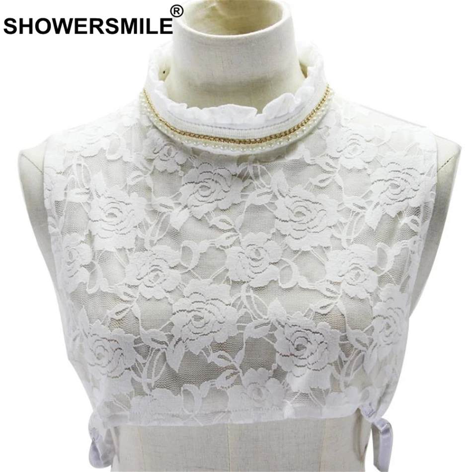 

SHOWERSMILE Women Lace Detachable Collar White Elegant Ladies Fake Collar Removable Female Fashion Pearl False Collar