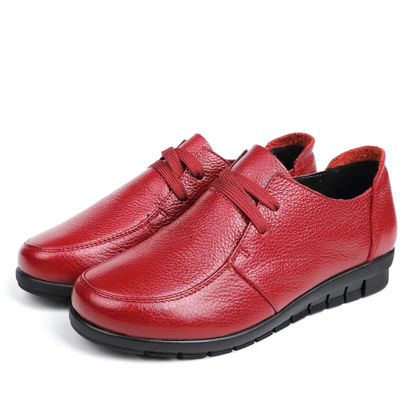 

Leather Shoes Women Spring Autumn Soft Flats Mom Casual Shoes Wholesale 2019 Autumn And Winter New Style Lace-up Leather Shoes