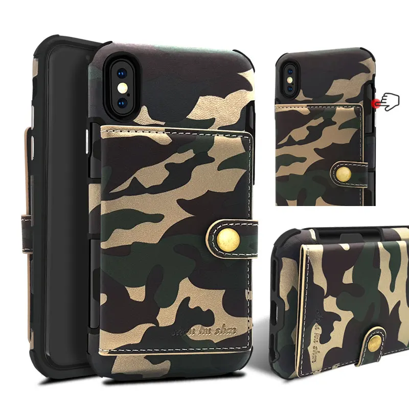 phone case for iphoneX Camouflage pattern Business wallet Card Pocket Phone Cases For iPhone X back Cover full cover sports |