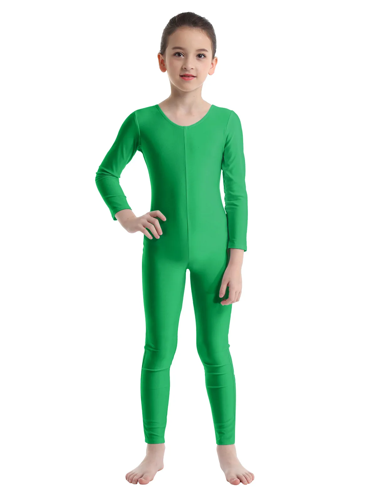 Гимнастическое трико для девочек; одежда для балета; танцевальная одежда с длинными рукавами; балерина; юбка-пачка; танцевальный комбинезон; детский танцевальный костюм - Цвет: Green