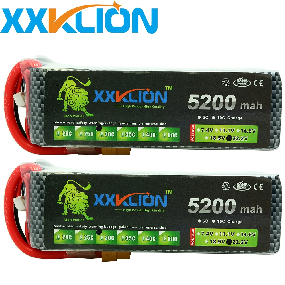 

2pcs 6S Lipo Battery 22.2V 5200MAH 25C 30C 35C 40C RC Remote Control Helicopter Aerial photography Remote control car Model