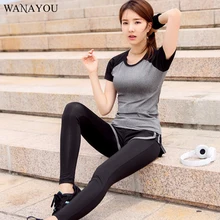 Стиль пэчворк Йога Топ тренажерный зал компрессионные женские спортивные футболки Сухой Быстрый бег с коротким рукавом фитнес женские футболки топы