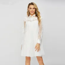 2019 Summer loose holiday style lace dress Korean style sexy Polka dot mesh dress A304 floral lace insert polka dot dress