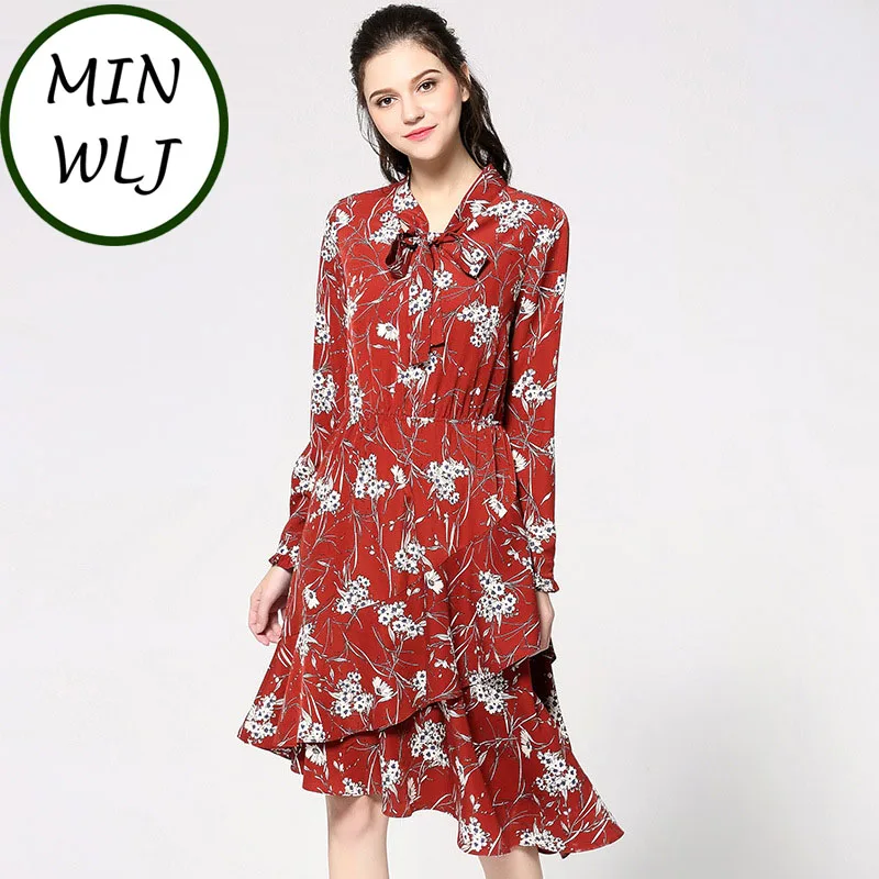 

MINWLJ Brand Women Floral Print New Dress 2018 Plus Size 4XL 5XL 89