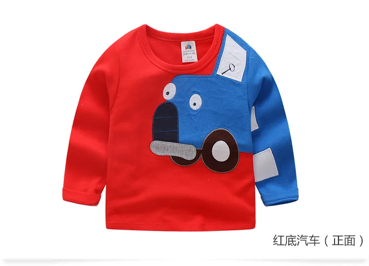 2018 Spring Autumn For 2-9 10 Years Children Cotton Striped Patchwork Cartoon Car Bus Truck Baby Kids Boys Long Sleeve T Shirts (44)