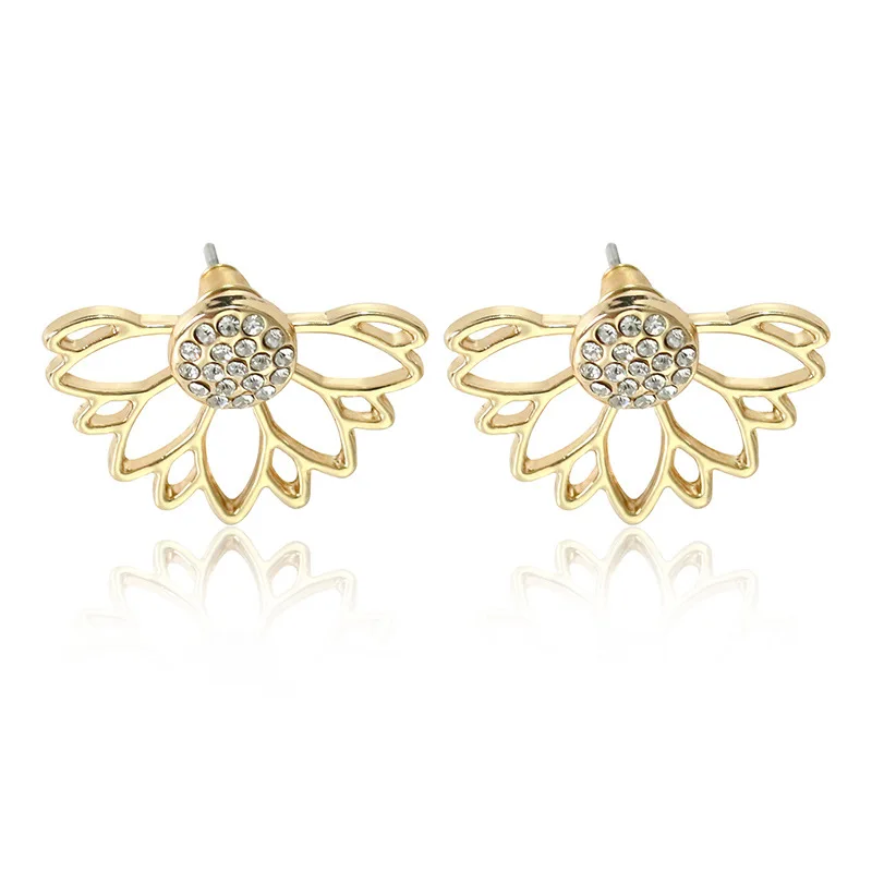 

Europe and the United States creative hollow lotus shape, drilling diamond earrings, speed sales, foreign trade earrings, small