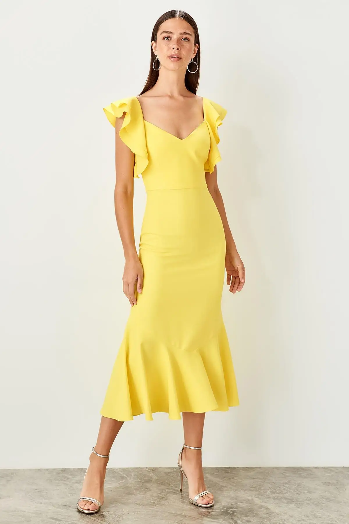 Trendyol желтый маховик Деталь Платье TPRSS19BB0321|Платья| |